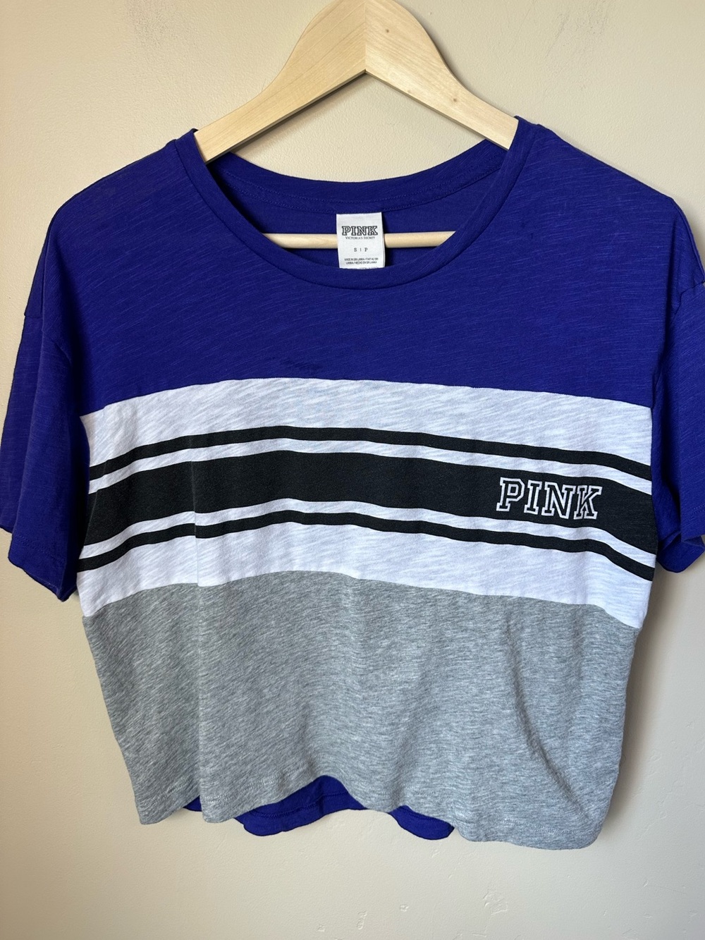 PINK Victoria's Secret Purple, White & Gray Colorblock Crop Top